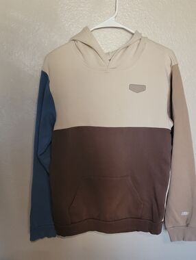 Men's Colorblock Hooded Sweatshirt in Beige, Brown & Blue